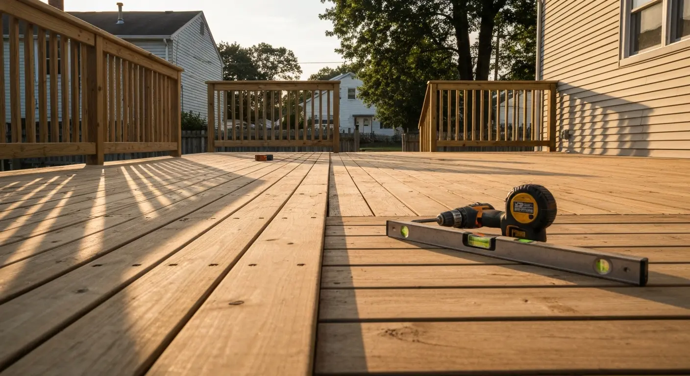 Pressure-treated wood deck