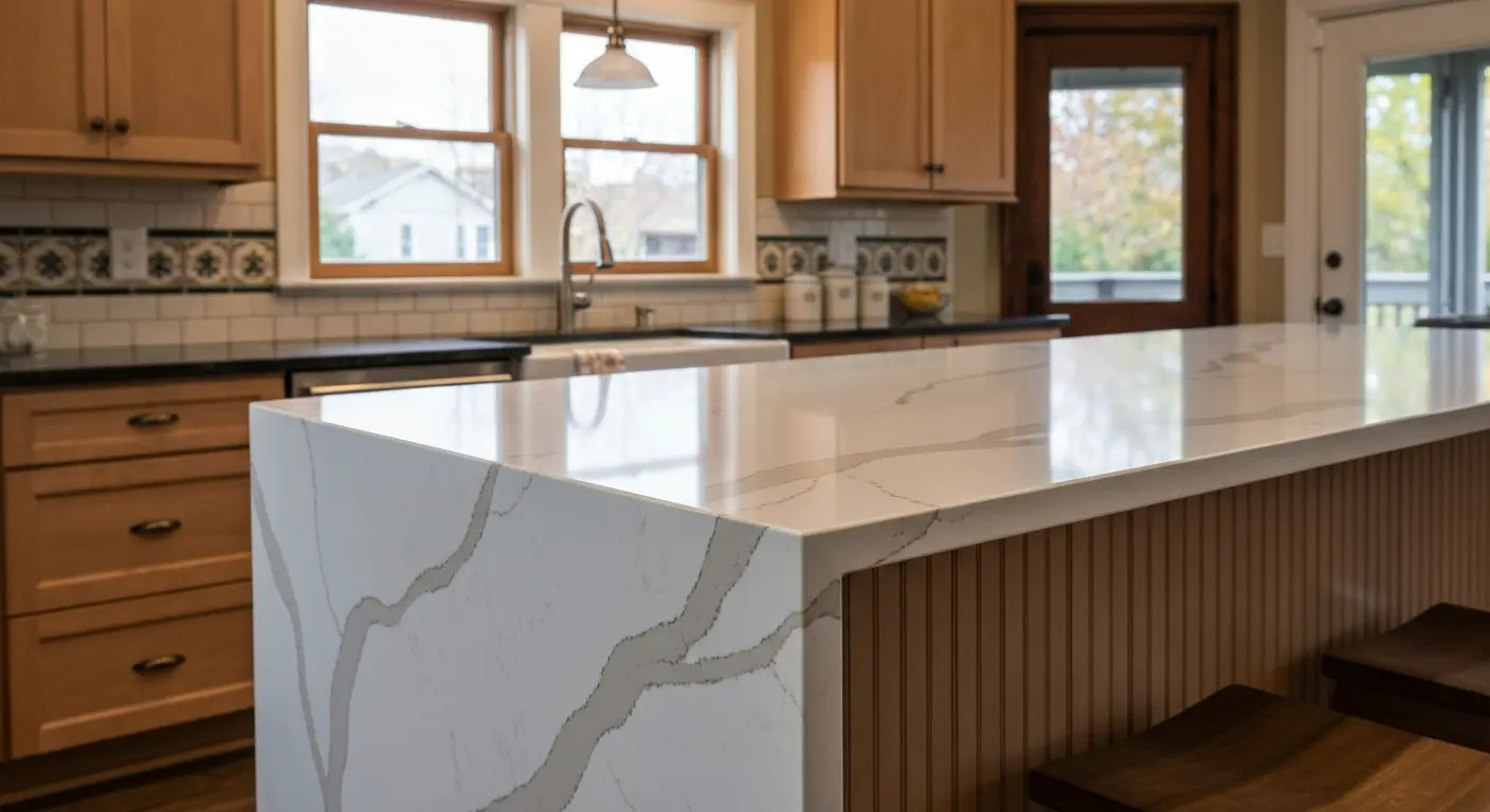 Waterfall edge kitchen island
