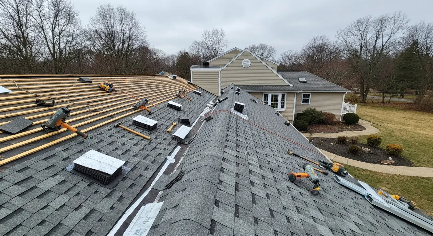 Roof replacement in progress