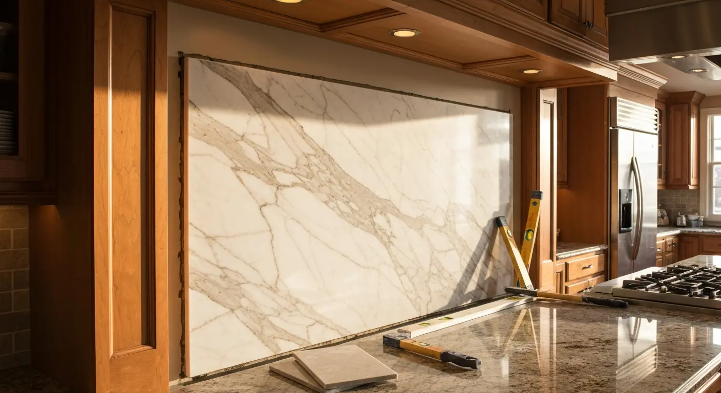 Natural stone backsplash