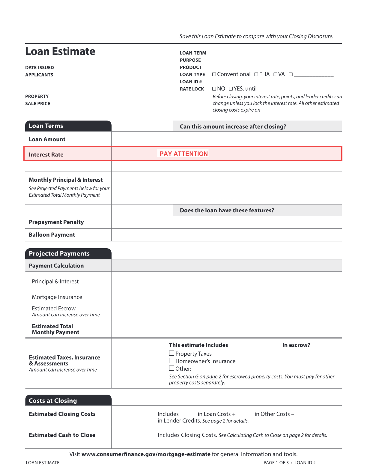 Loan Estimate Page 1 Preview