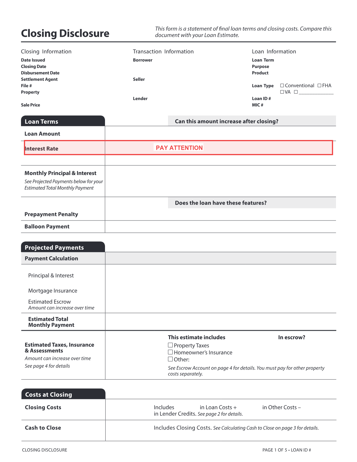Closing Disclosure Page 1 Preview