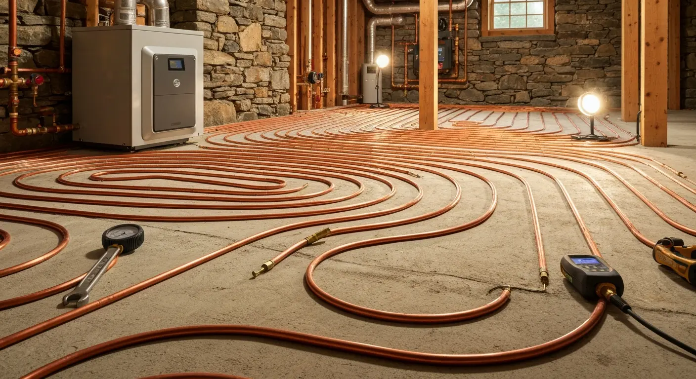 Boiler service and radiant floor heating