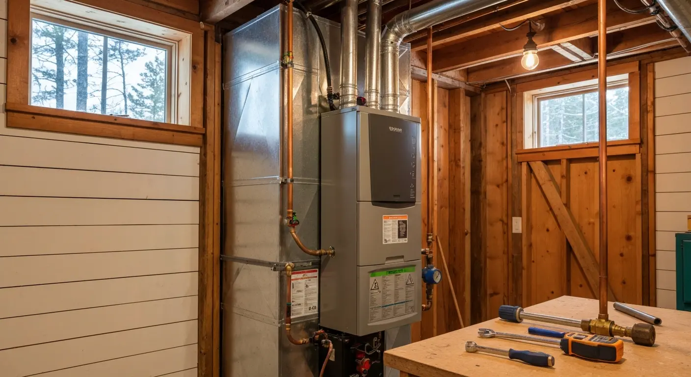 Furnace installation in Rangeley mountain home