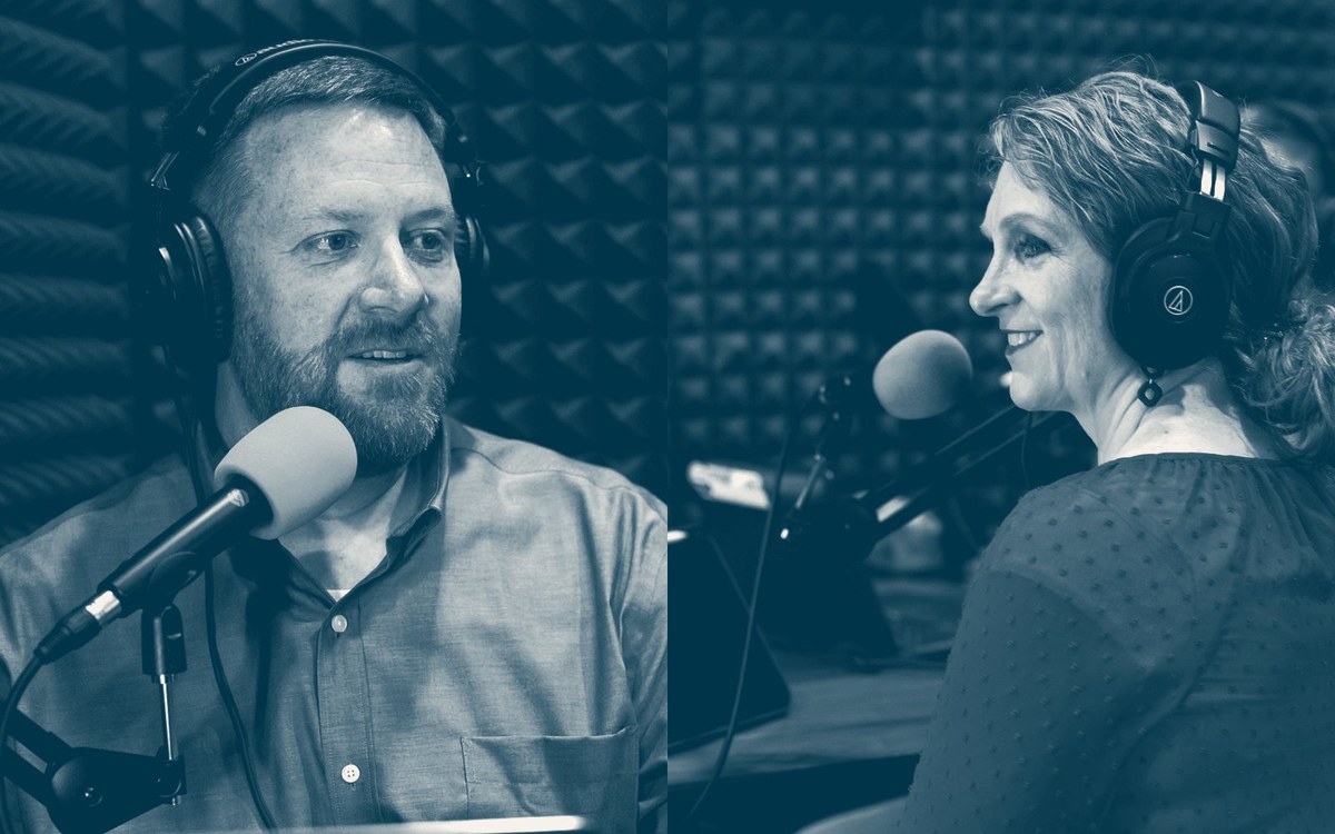 Josh Hoecherl and Jenny McIntosh in the studio