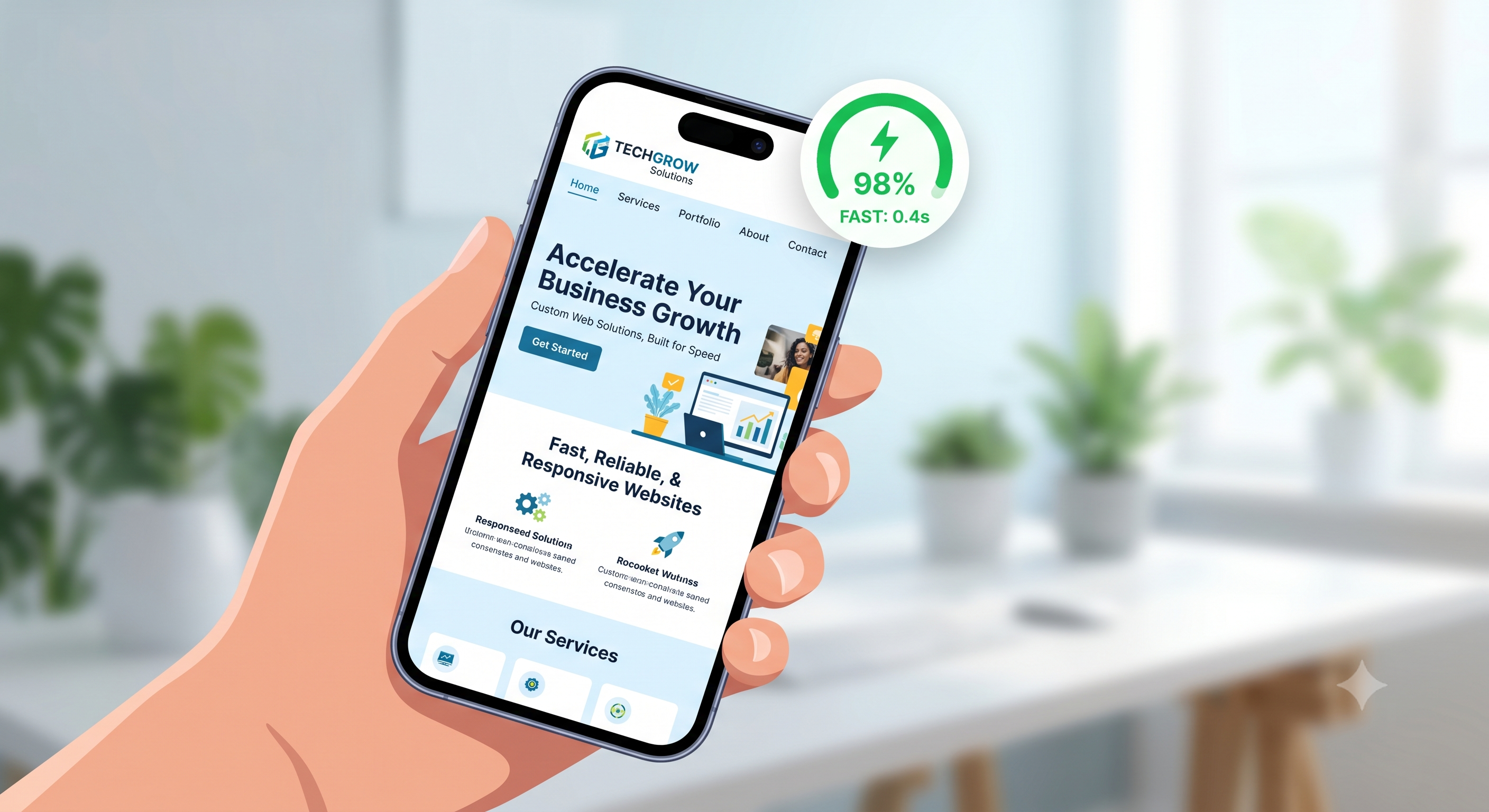 Fast-loading custom website on mobile built with SEO foundations in place Fast-loading custom website on mobile built with SEO foundations in place