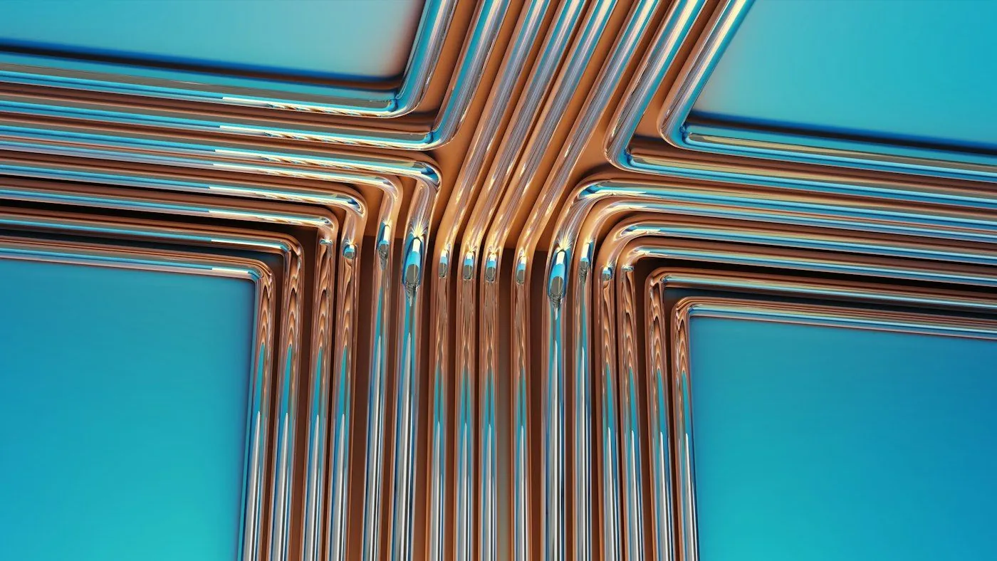 Neatly bent copper pipes running in parallel