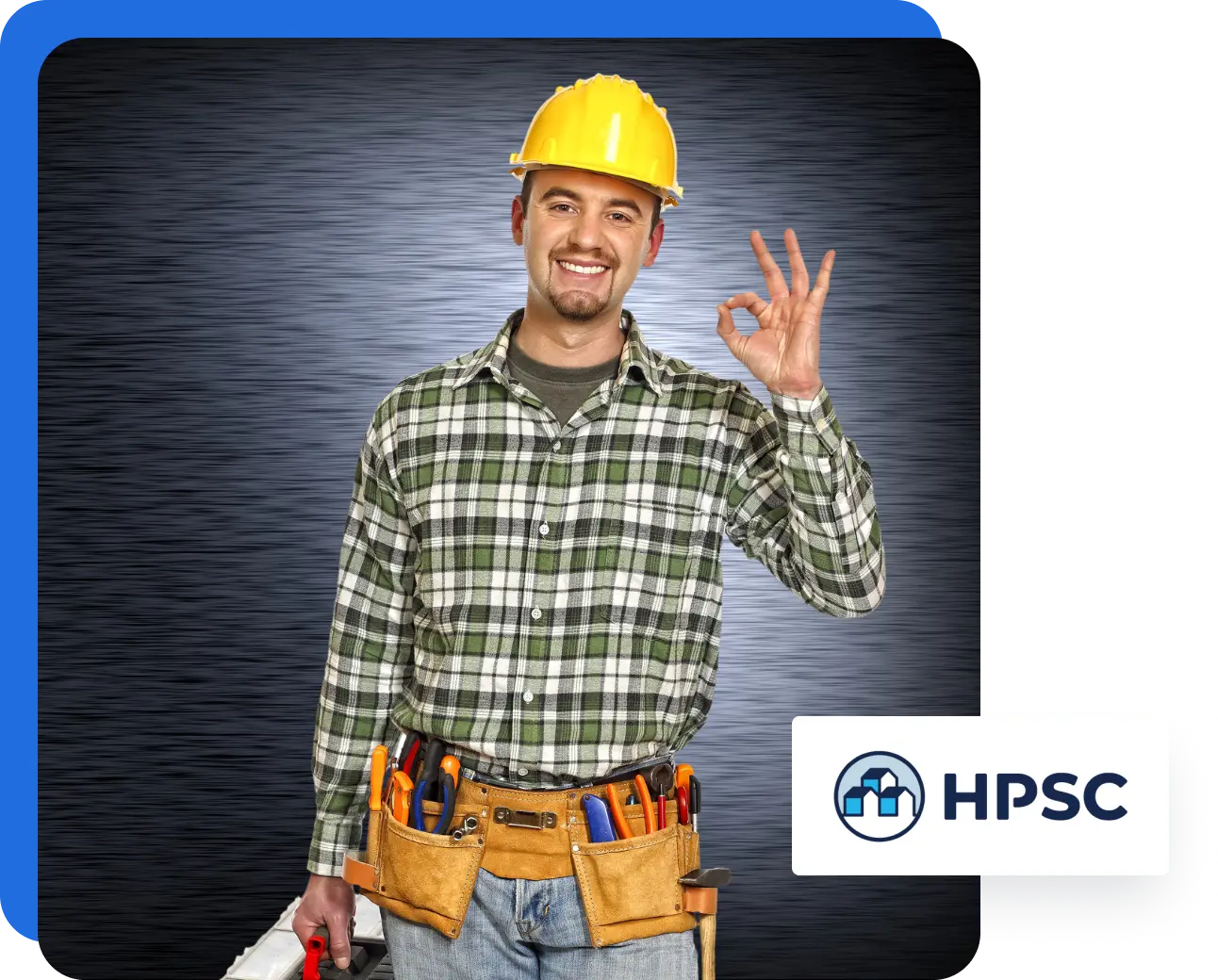 an HVAC technician wearing a yellow had hat