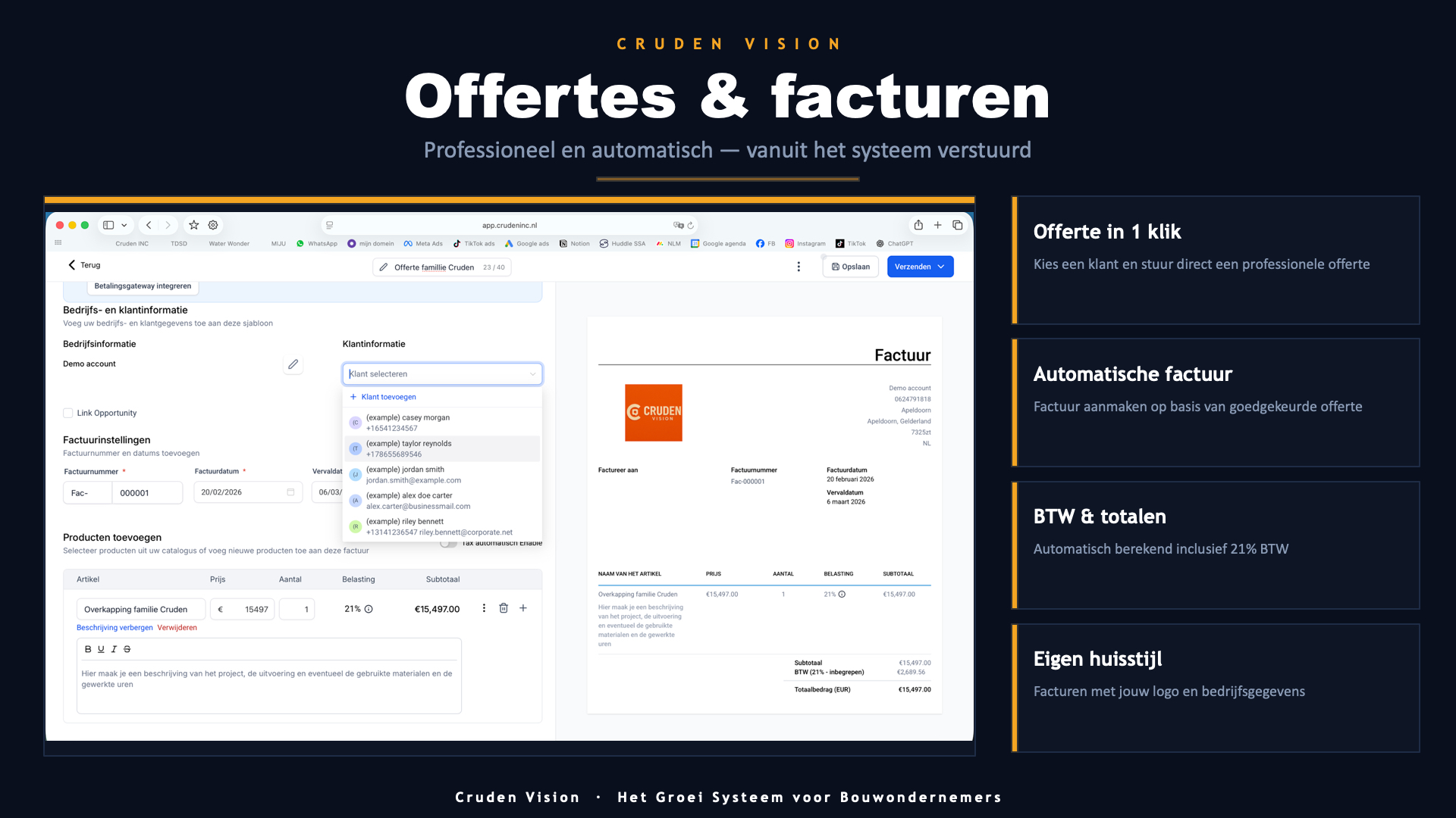Offerte- en facturatiemodule in Cruden Platform