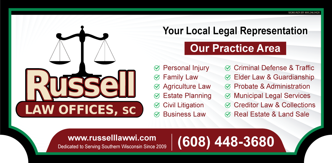 Russell Law Offices SC sign