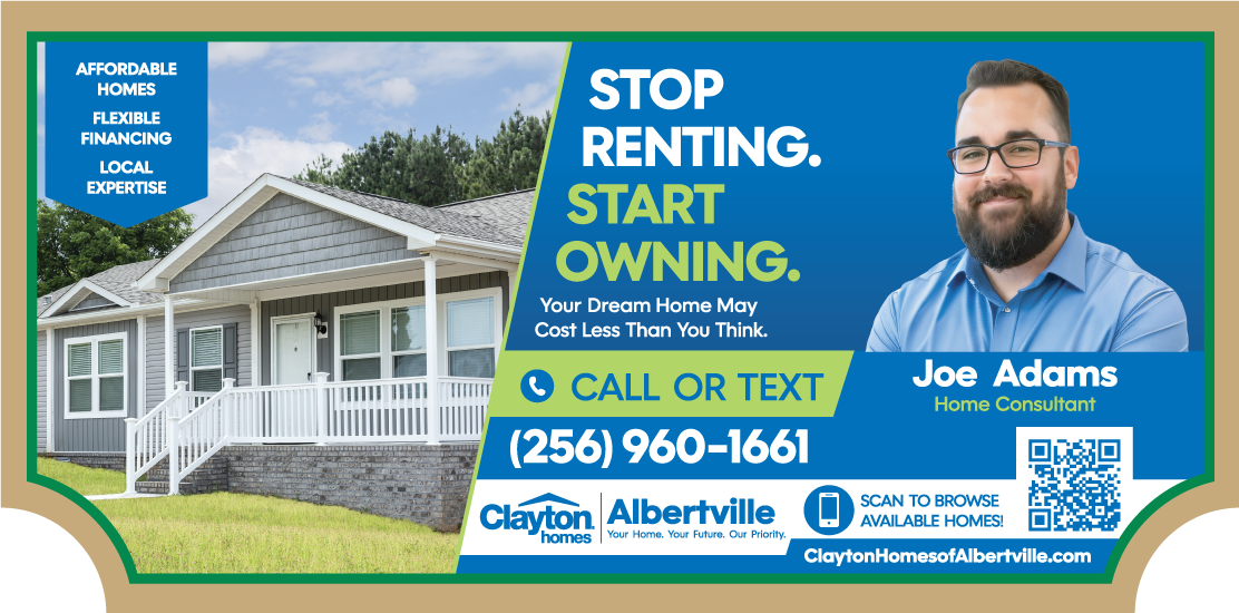 Joe Adams - Clayton Homes Of Albertville sign