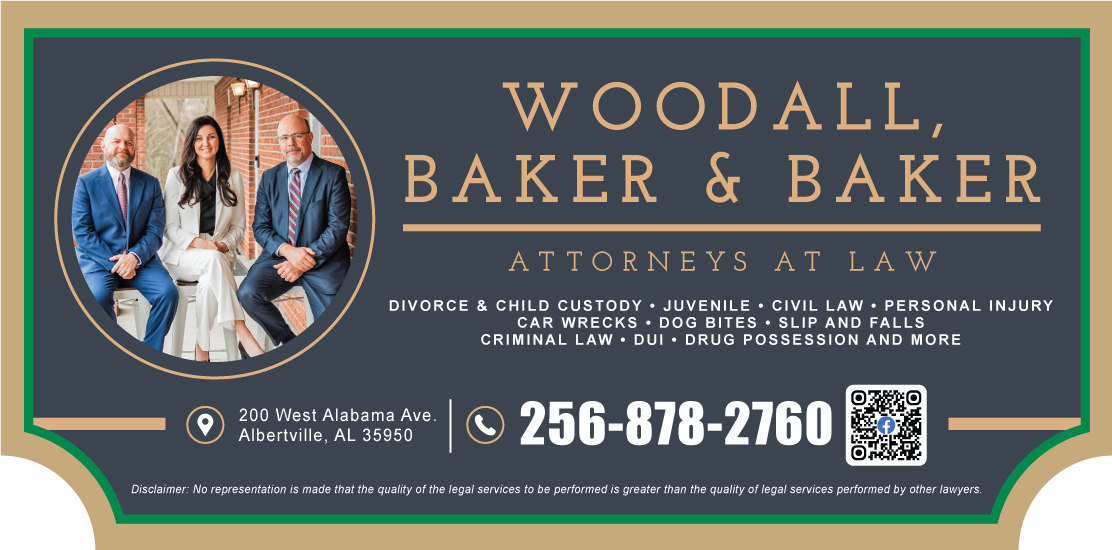 Woodall, Baker, and Massey Attorneys at Law sign
