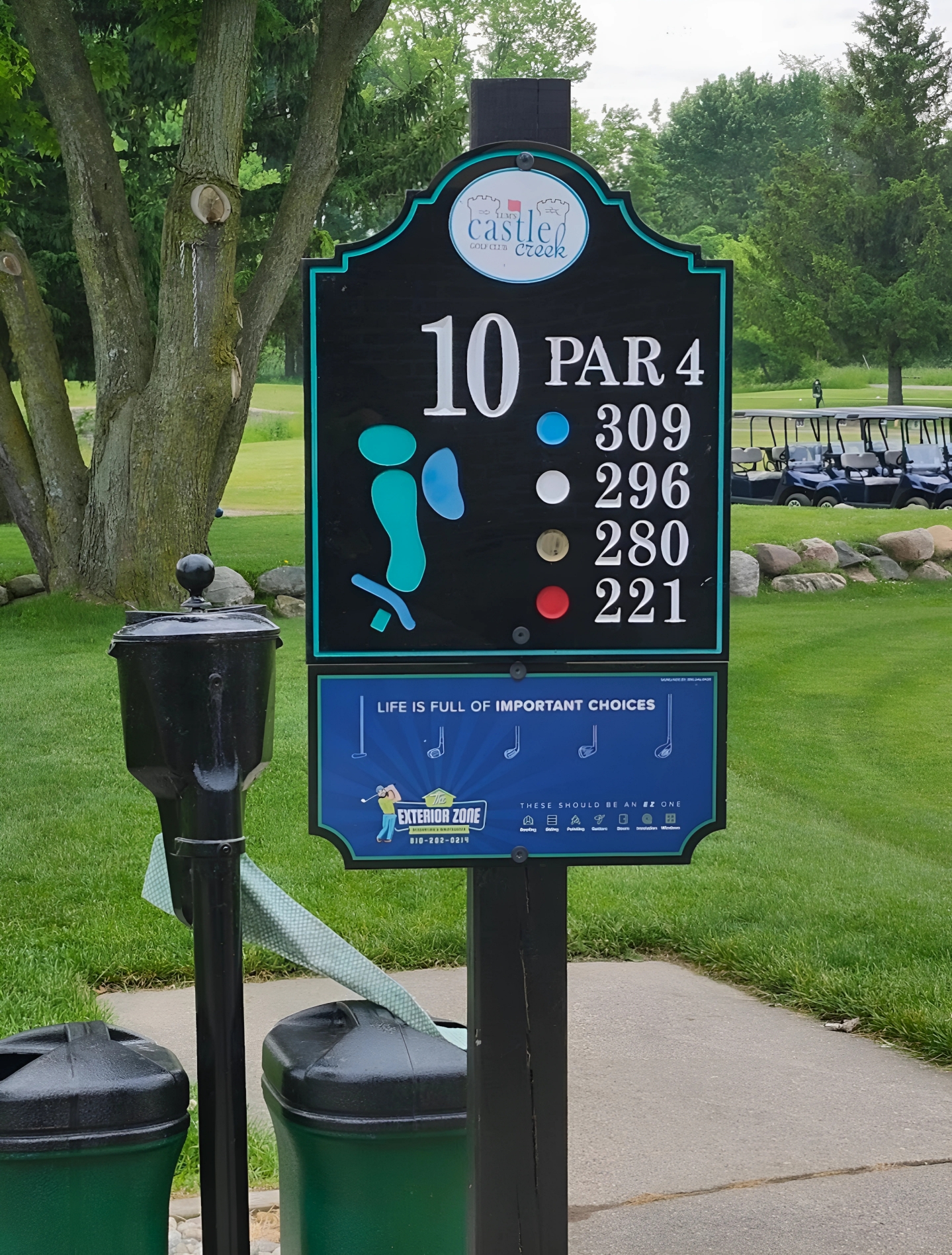 Custom GolfStyles tee sign installed on course