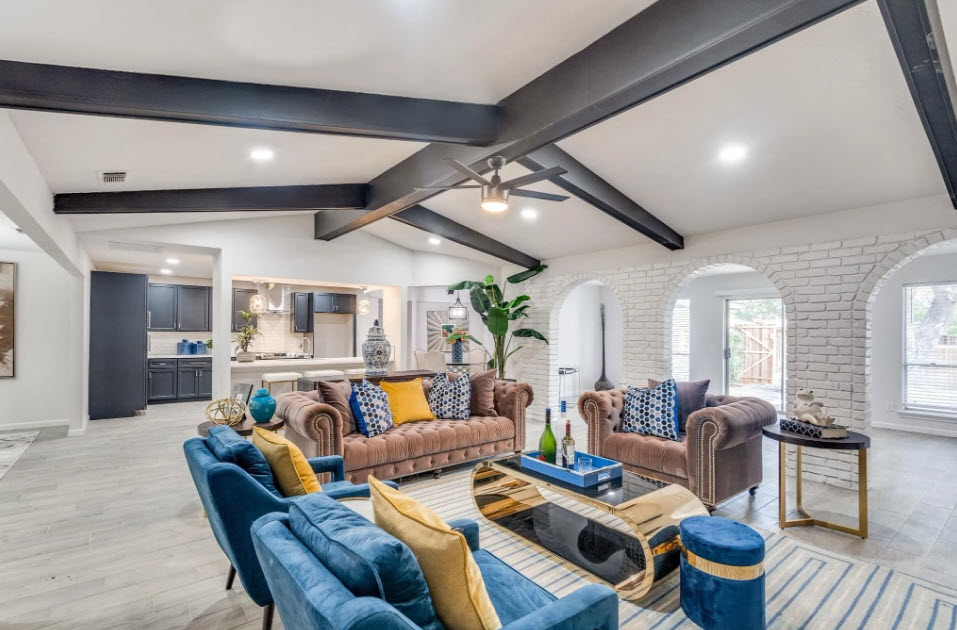 Renovated home interior showing modern updates with fresh paint and new fixtures