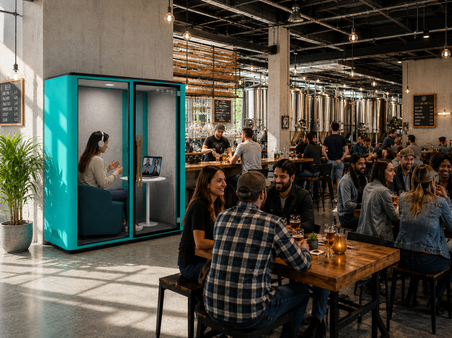 Working in a booth at a local brewery