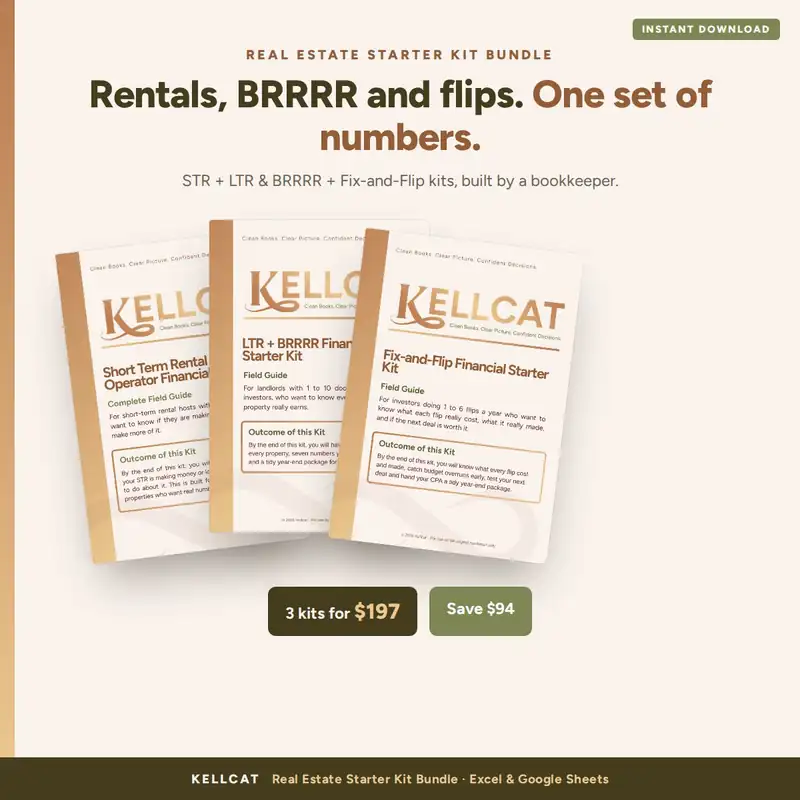 Real Estate Starter Kit Bundle: the STR, LTR + BRRRR and Fix-and-Flip field guides by Kellcat