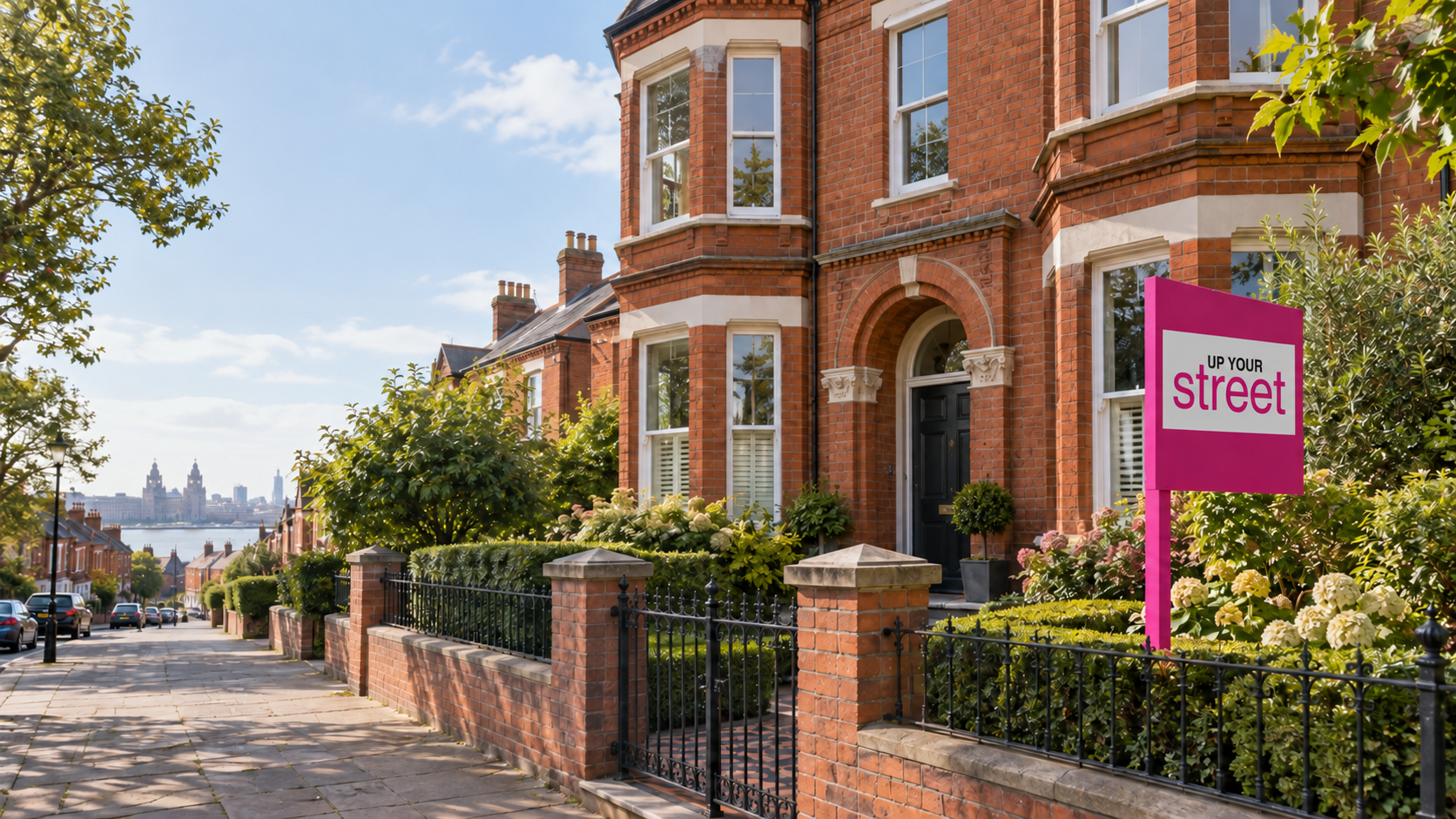 A Liverpool red-brick home overlooking the city with an Up Your Street sale board