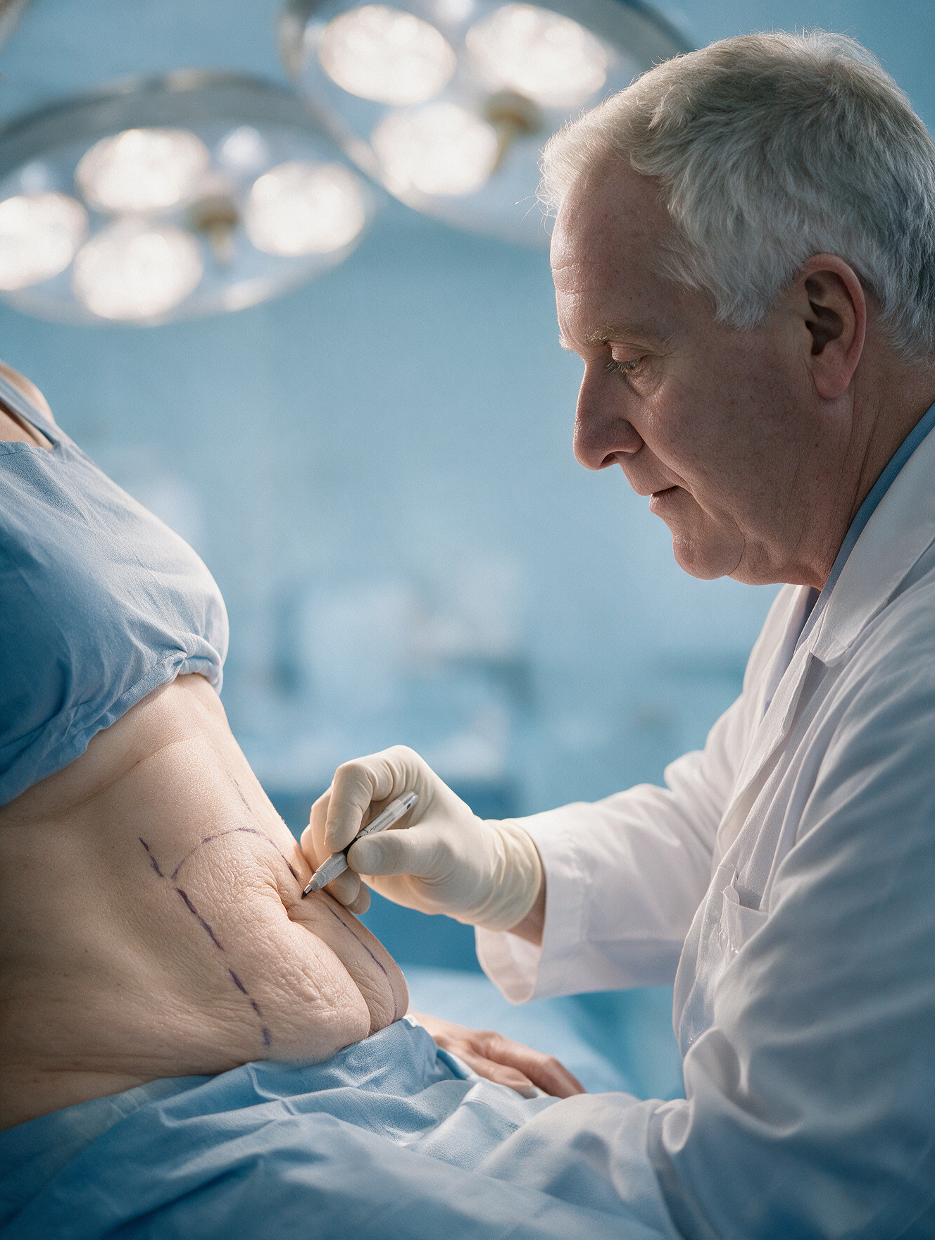 El Dr. Golberg marca la zona abdominal antes de una abdominoplastia