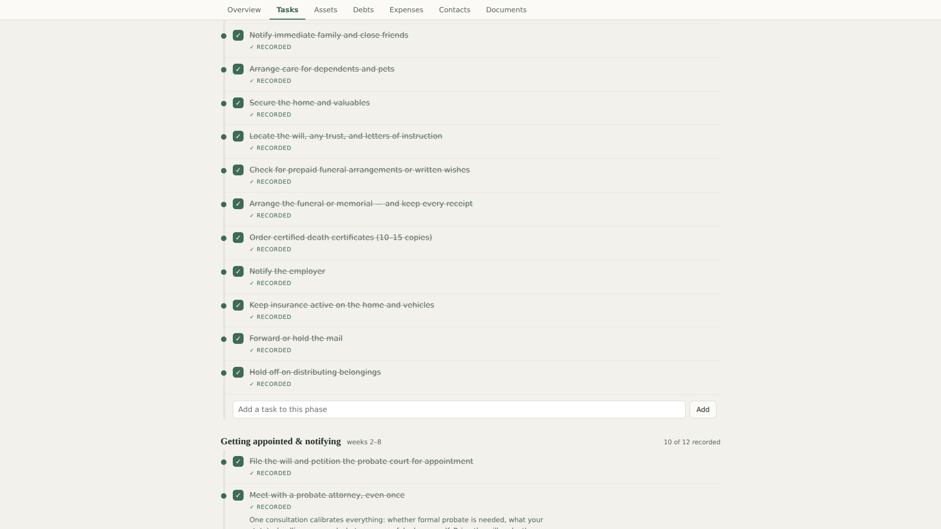Guided task list with explanations