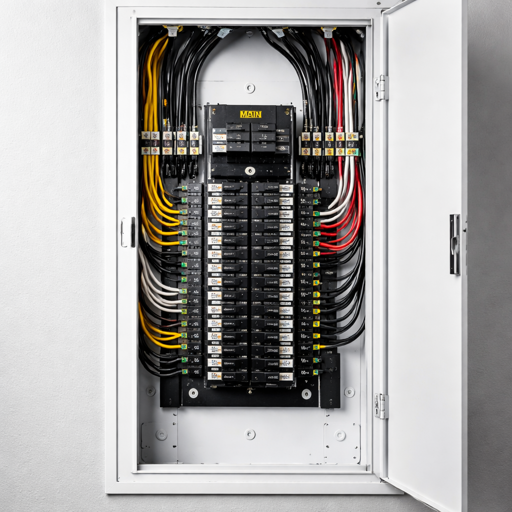 Electrician installing new electrical panel by Behr Electric