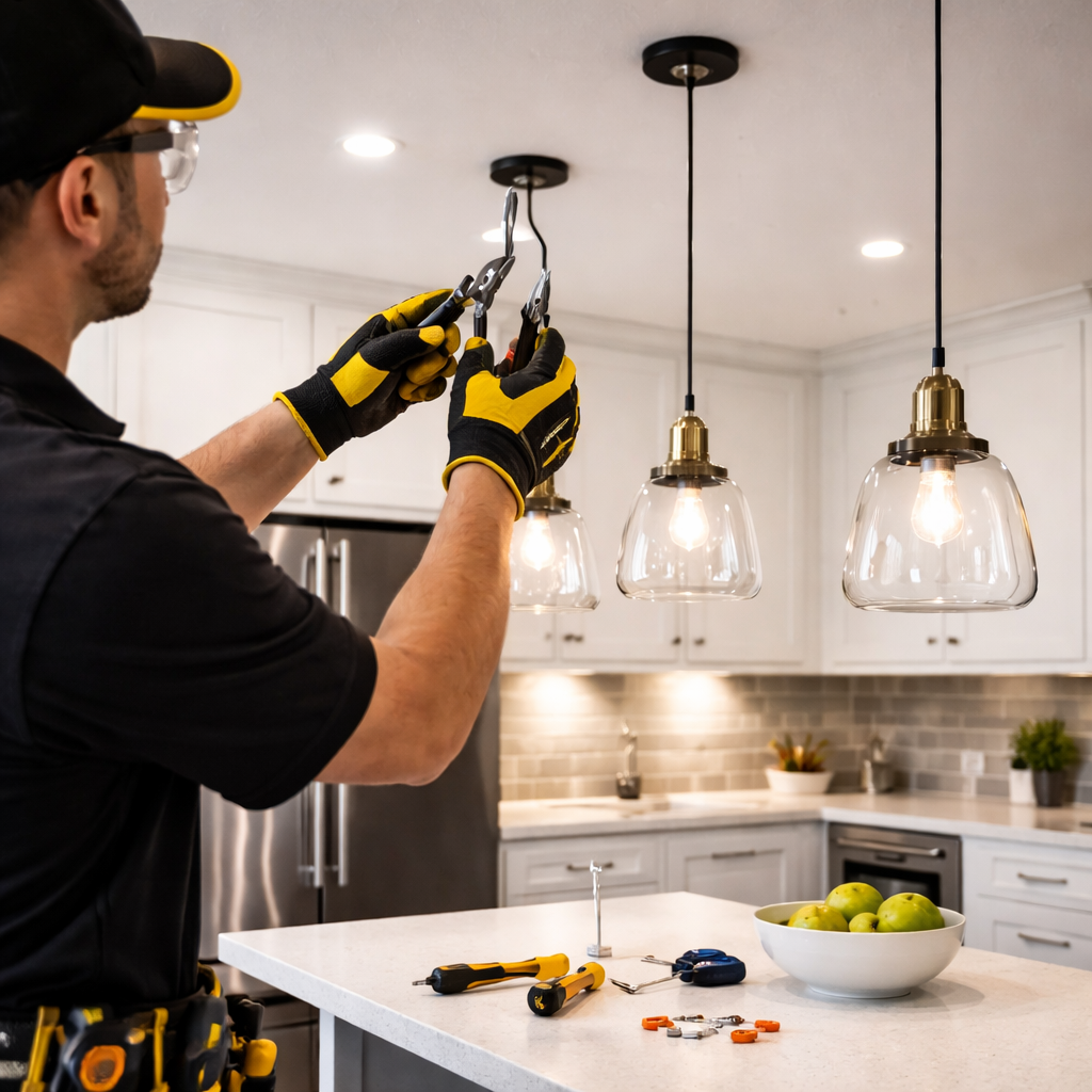 Pendant lighting installation by Behr Electric