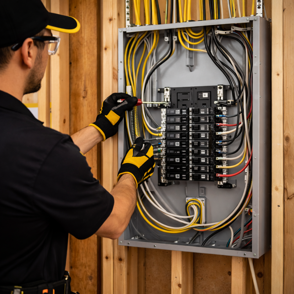 New construction electrical panel installation by Behr Electric