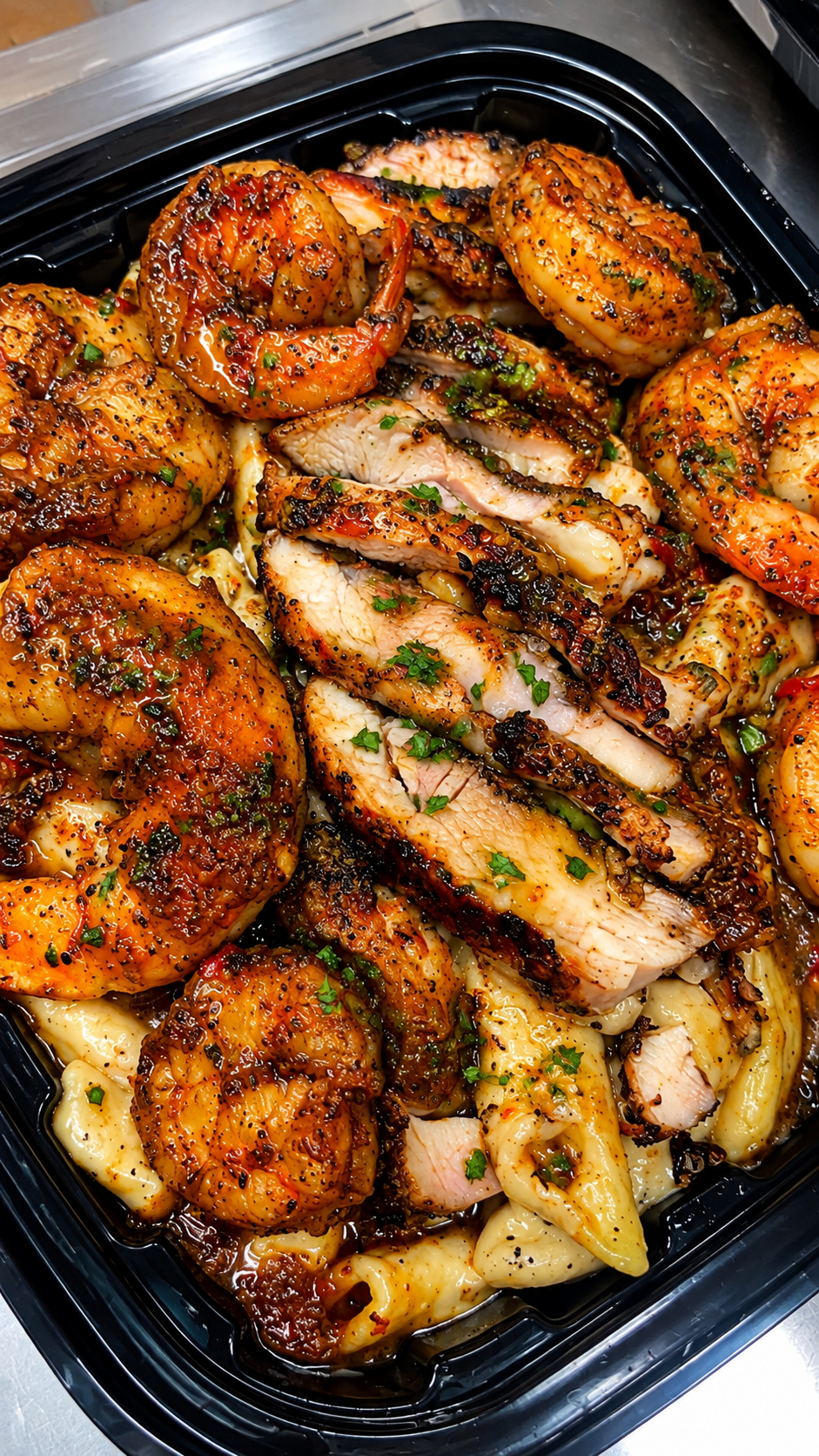 Jerk shrimp and grilled chicken platter