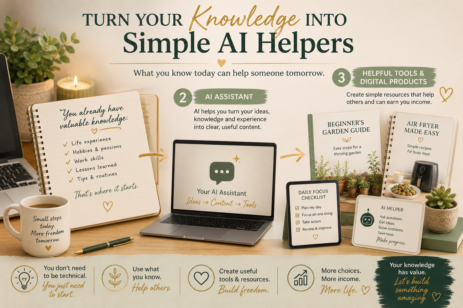 Turn your knowledge into simple AI helpers and digital products using AI