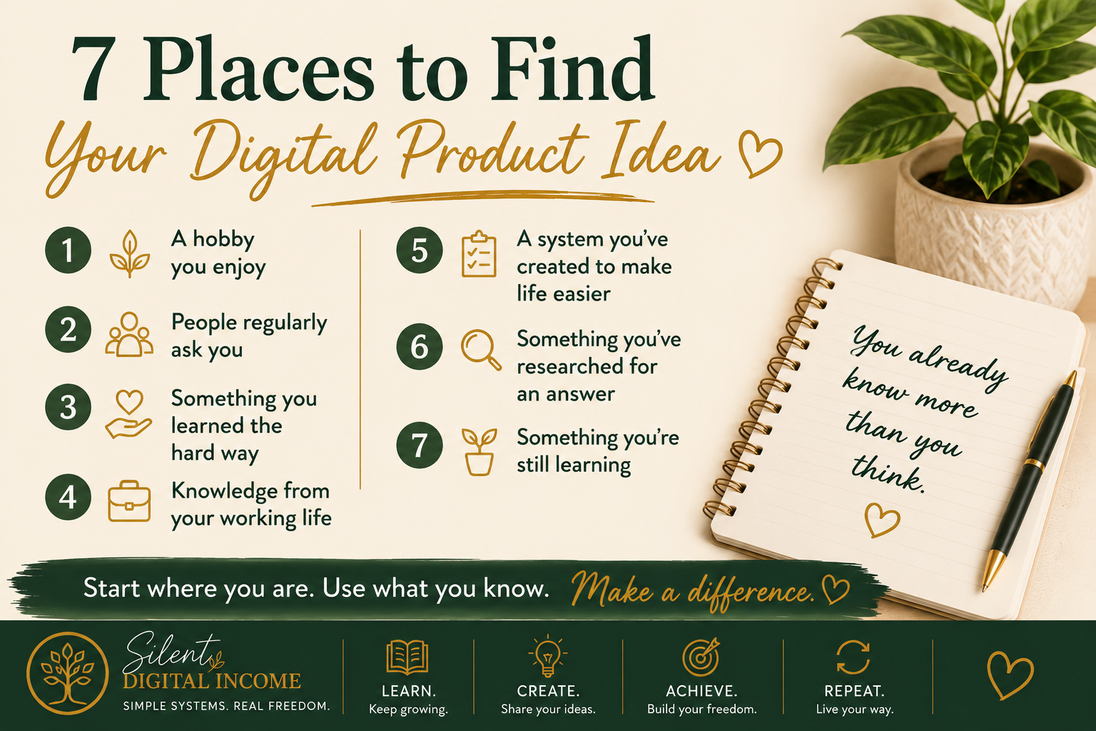 7 places to find digital product ideas using your existing knowledge and experience