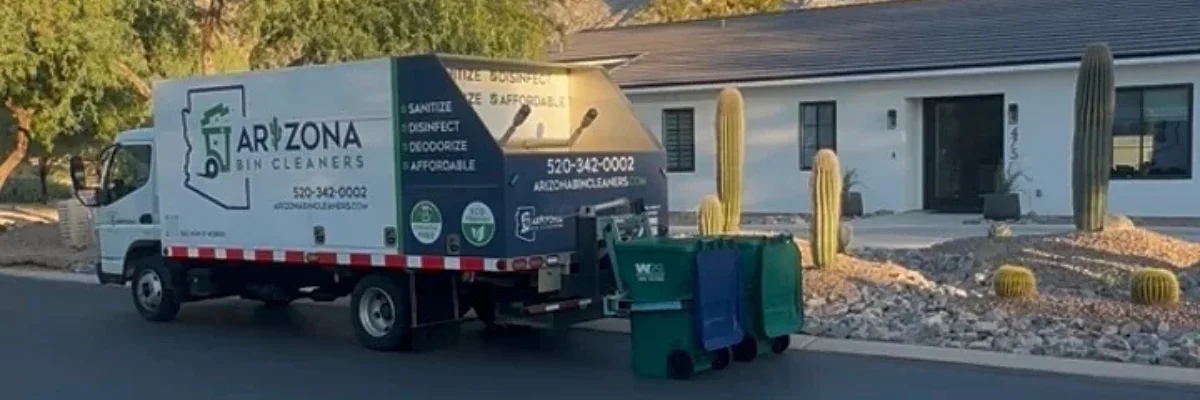 Arizona Bin Cleaners service truck parked in residential neighborhood.