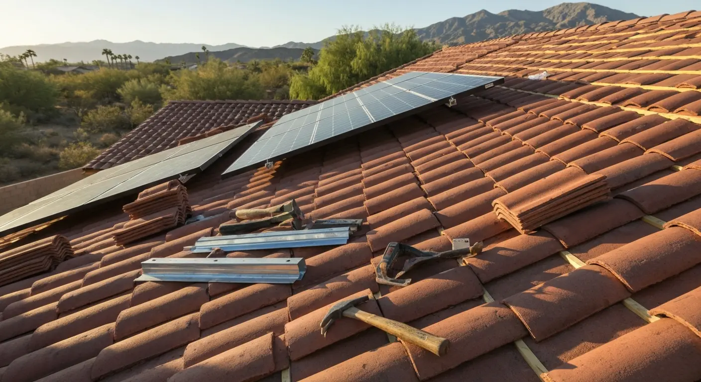 Roofing and solar repair work on Thousand Palms property
