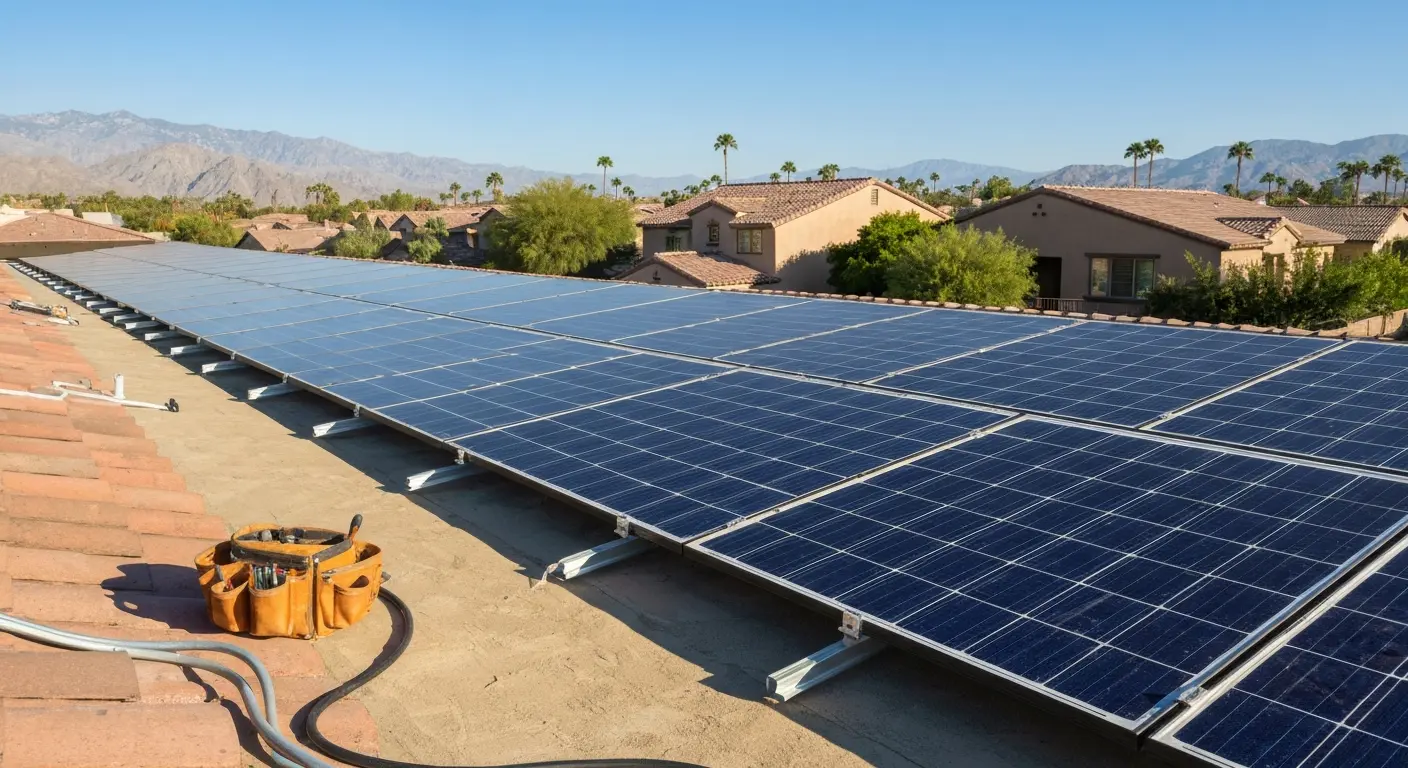 Solar panel installation on Rancho Mirage roof