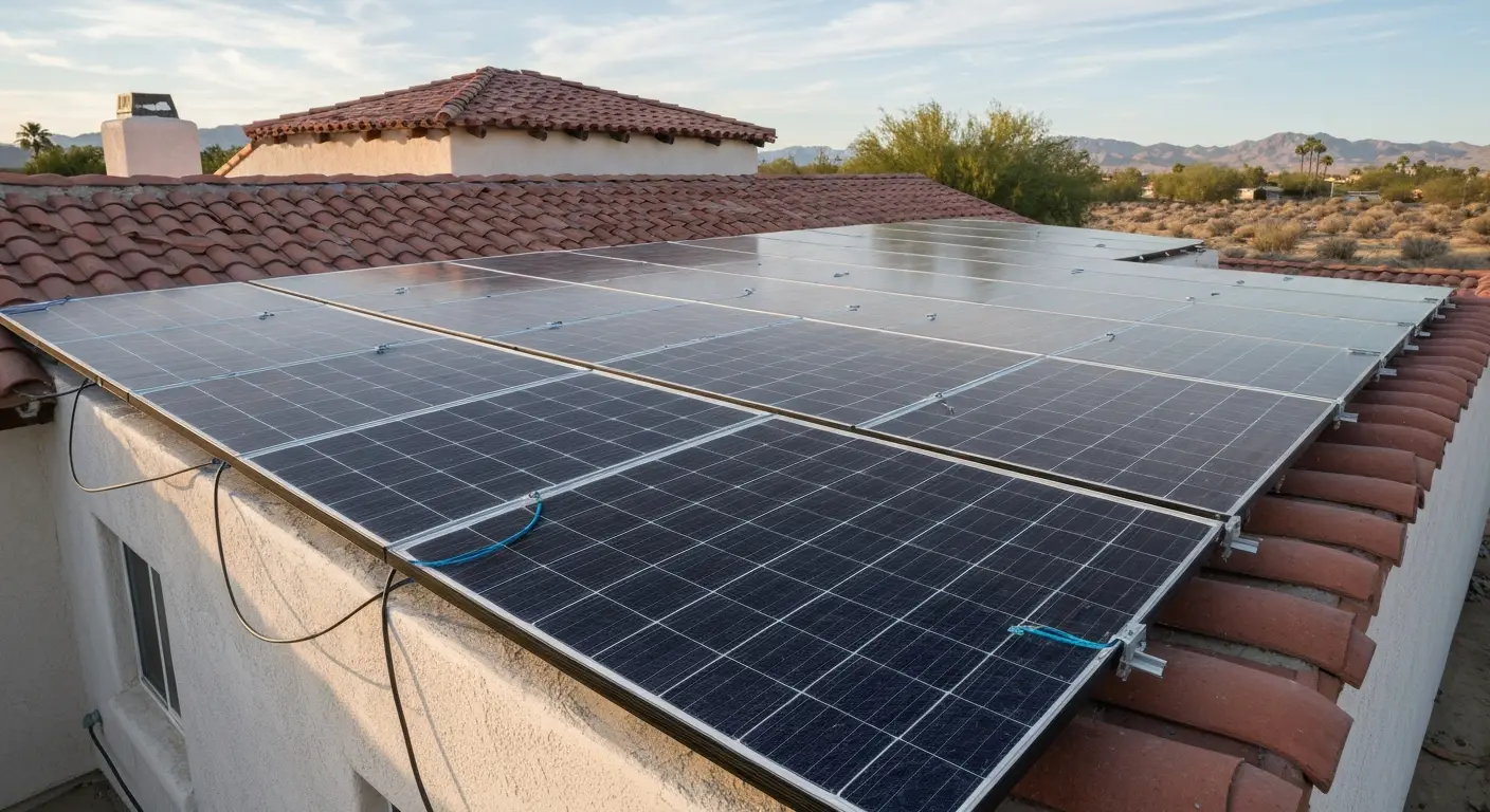 Solar panel installation on desert home