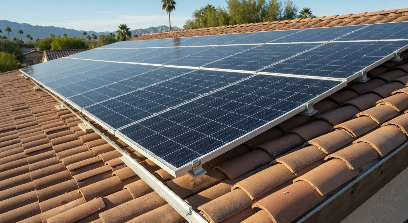 Roof with solar panels integrated in Desert Hot Springs