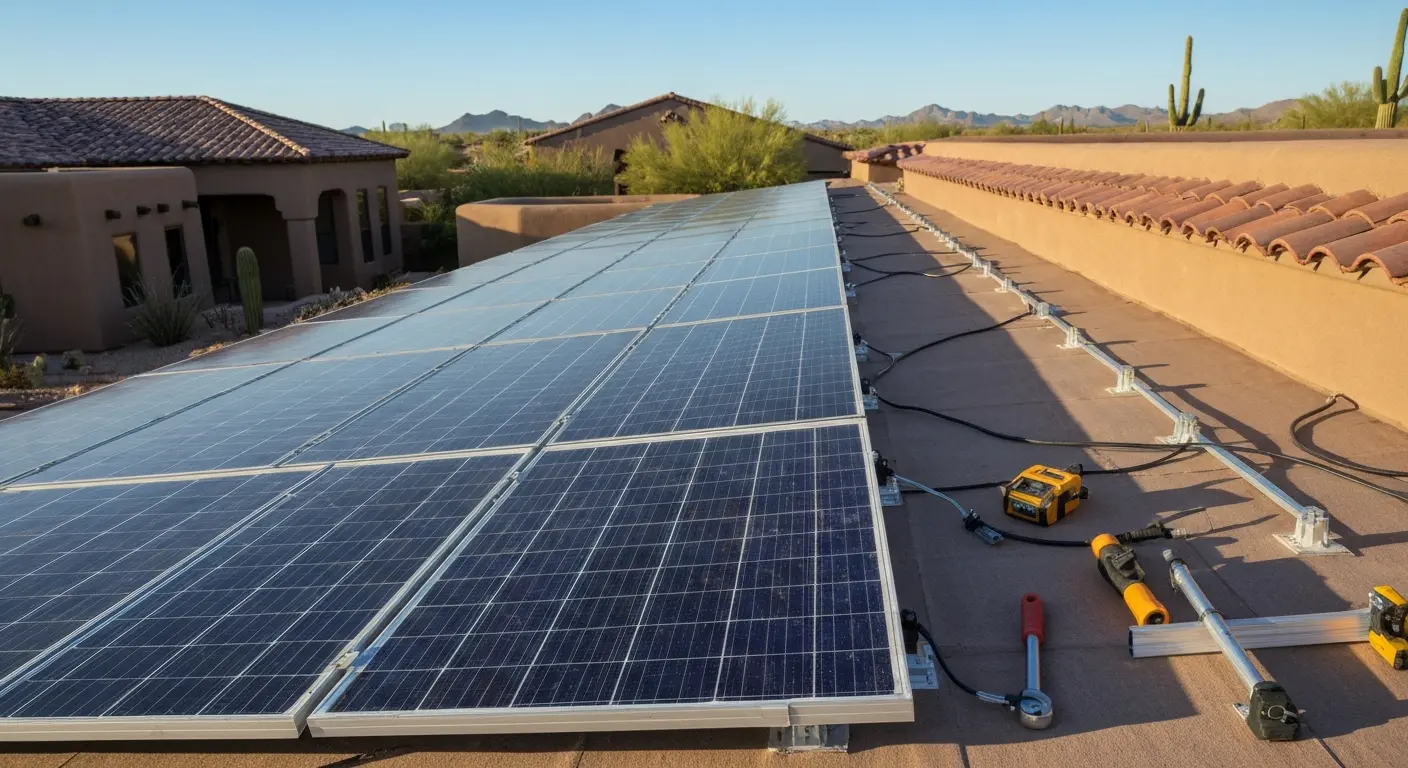 Solar panel installation on luxury home