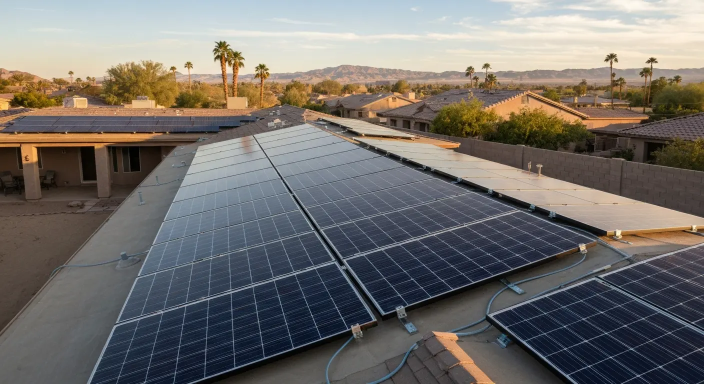 Solar panels in desert heat