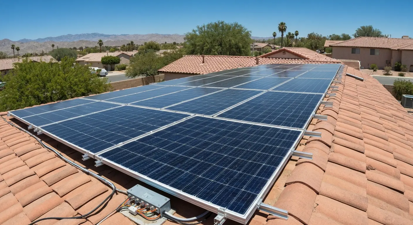 Solar panel installation on residential roof