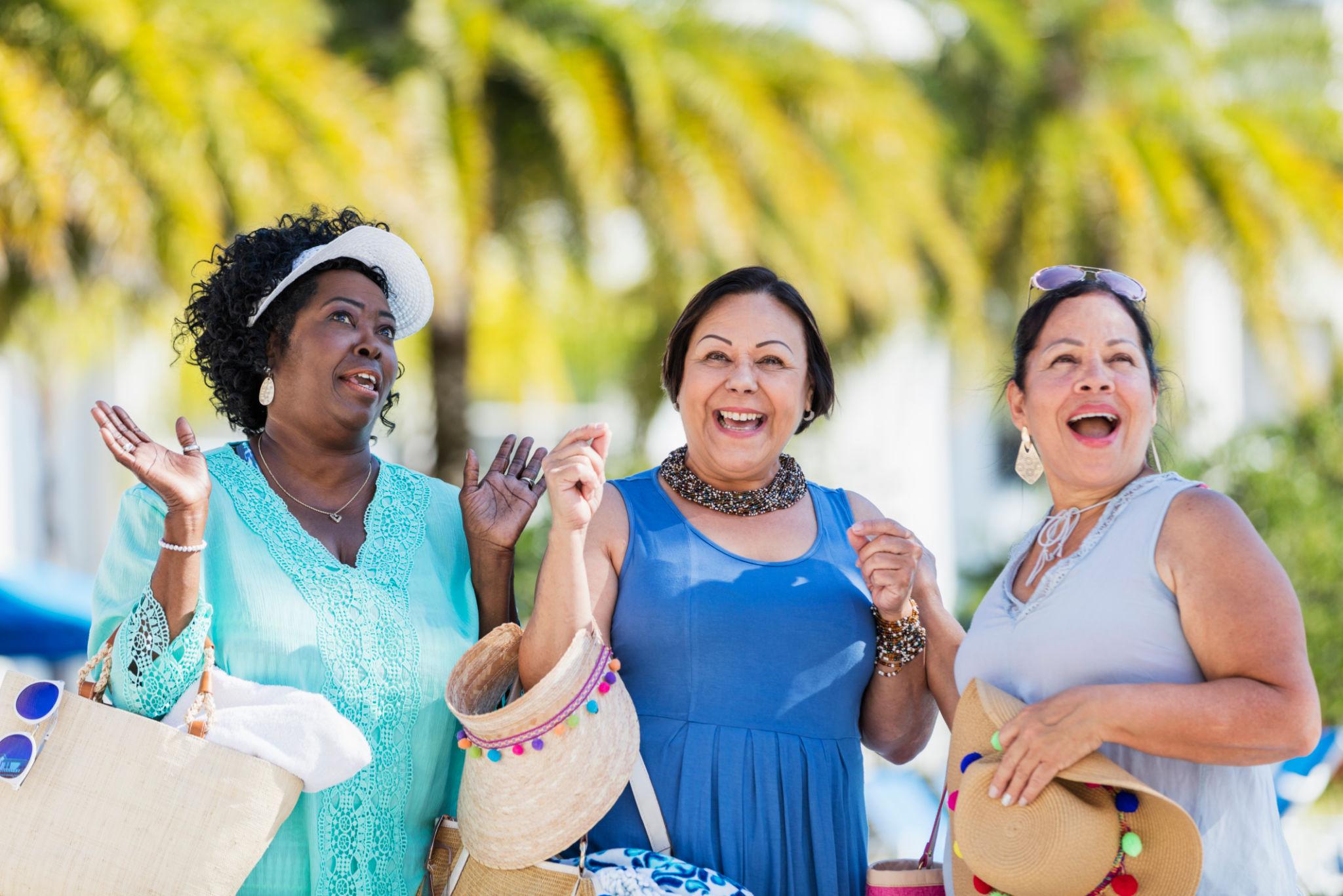 Three senior women on vacation together