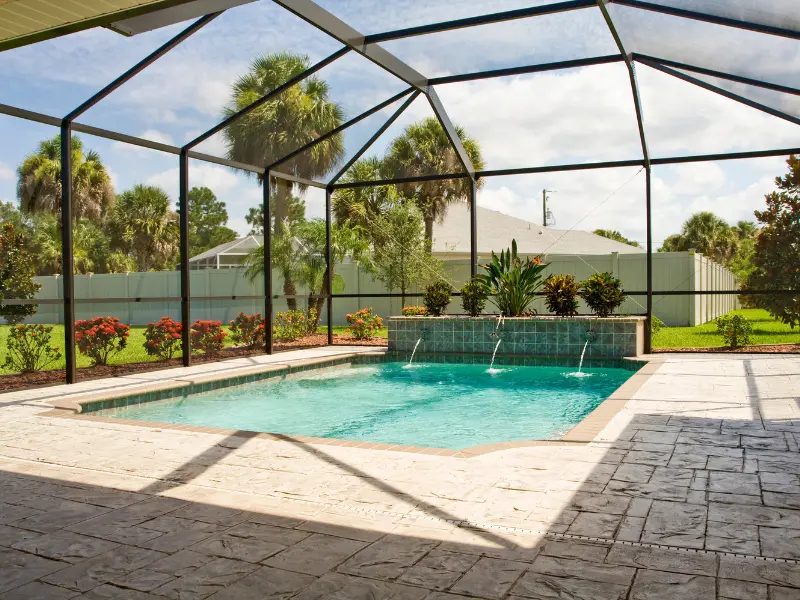 Pool screen enclosure with aluminum frame and fiberglass mesh built by JB's Enclosures in Middle Tennessee Pool screen enclosure with aluminum frame and fiberglass mesh built by JB's Enclosures in Middle Tennessee