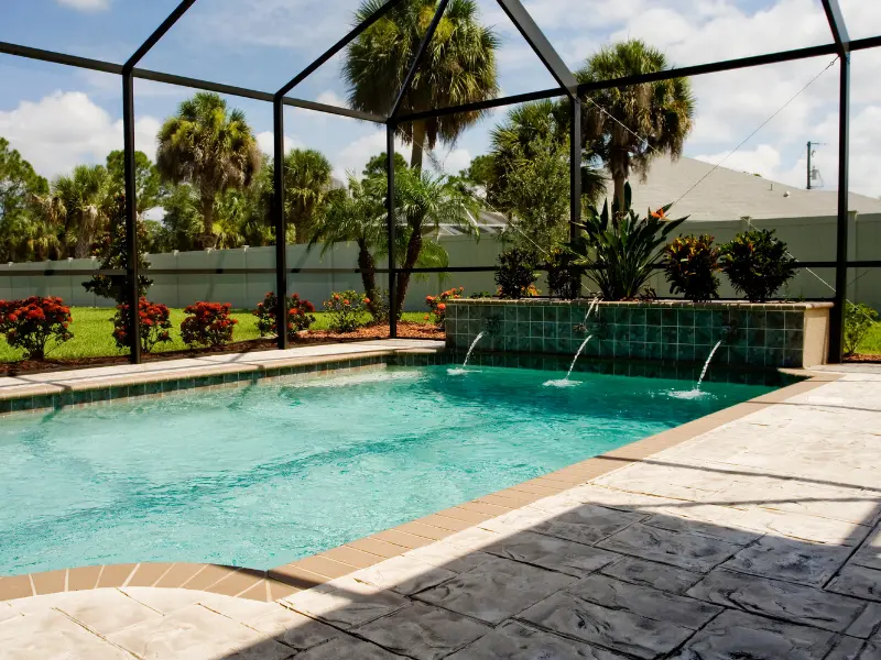 Pool screen enclosure with aluminum frame and fiberglass mesh built by JB's Enclosures in Middle Tennessee Pool screen enclosure with aluminum frame and fiberglass mesh built by JB's Enclosures in Middle Tennessee