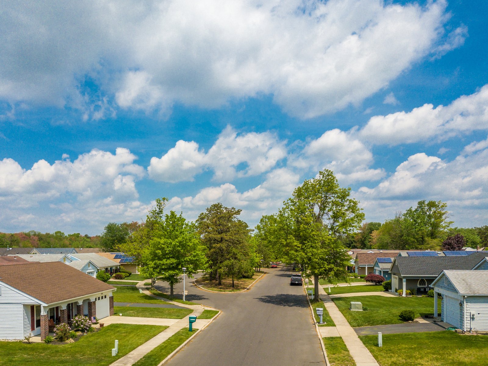 A quiet residential street in a small town