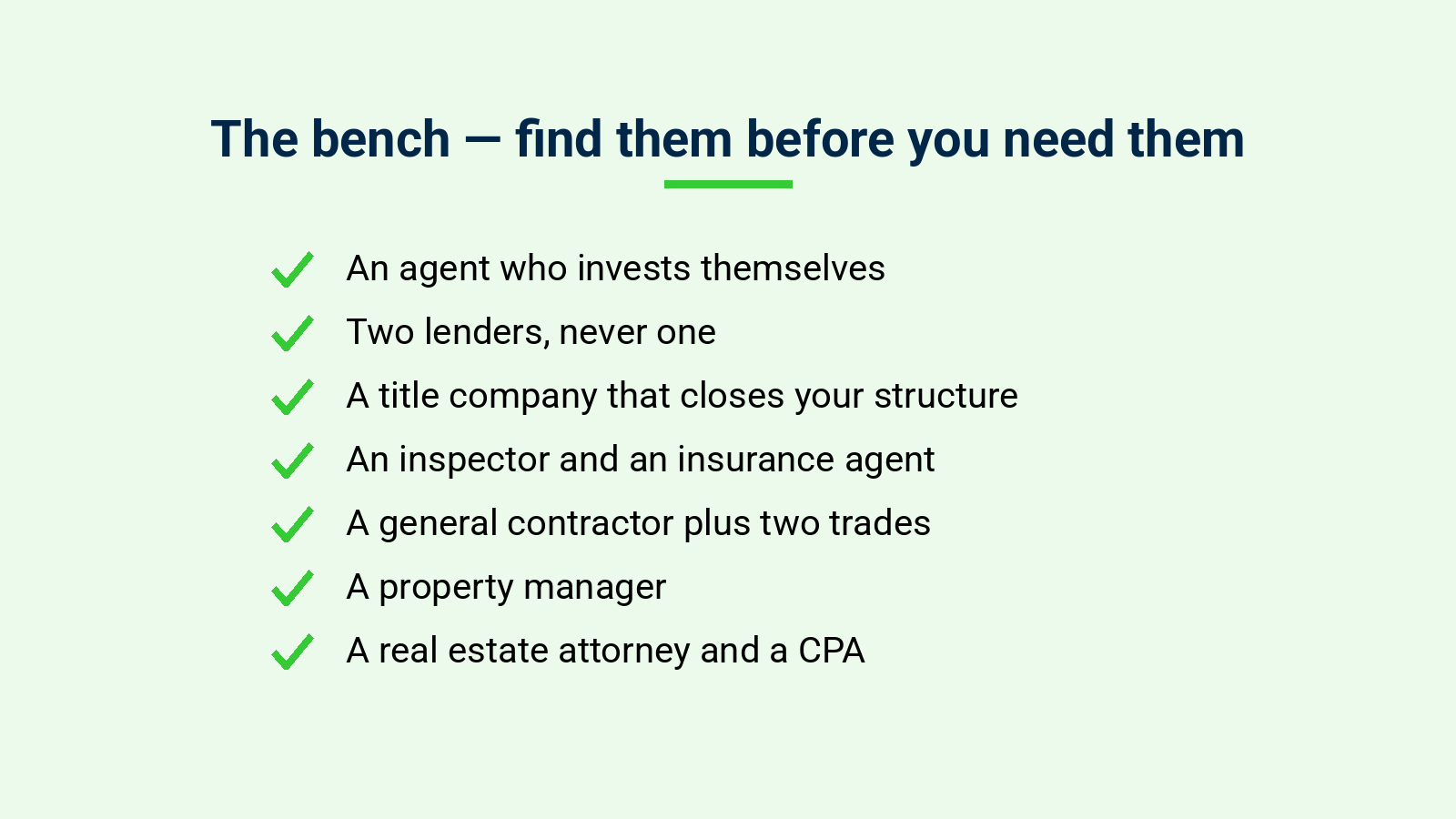 Checklist of the local team to build in a new real estate market