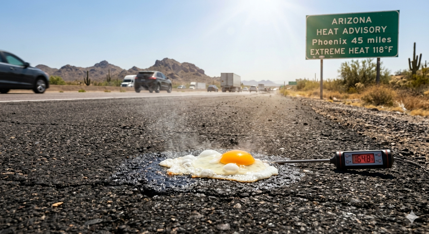 Egg cooking on Arizona asphalt - extreme heat