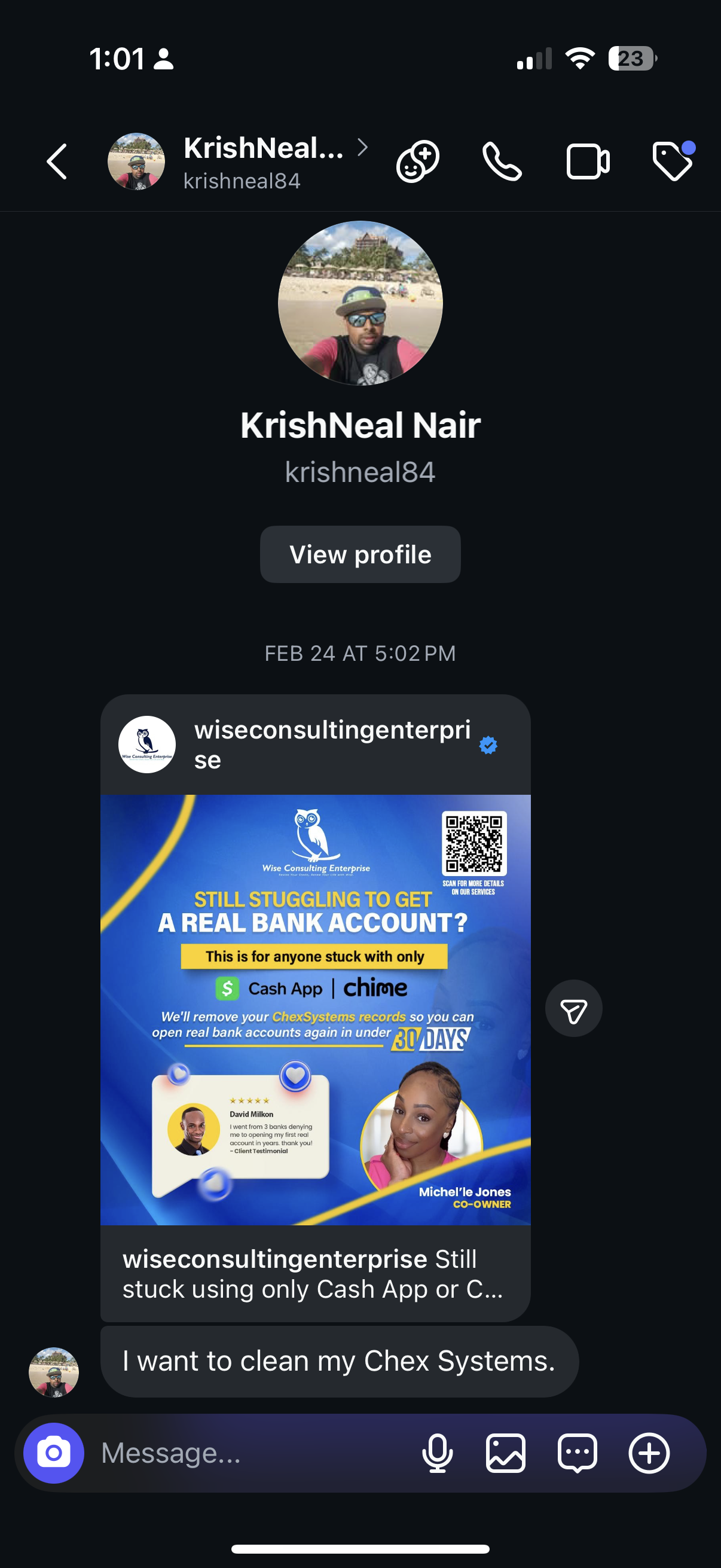 Inbound DM screenshot