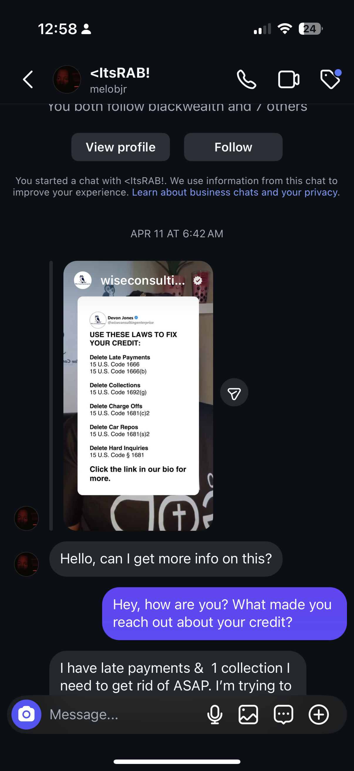 Inbound DM screenshot