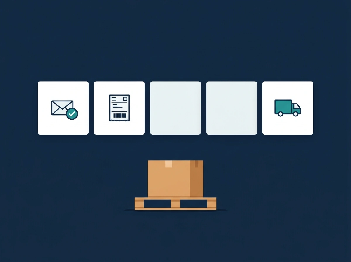 A five-day calendar strip where the middle days are blank, with one parcel waiting at a pickup point