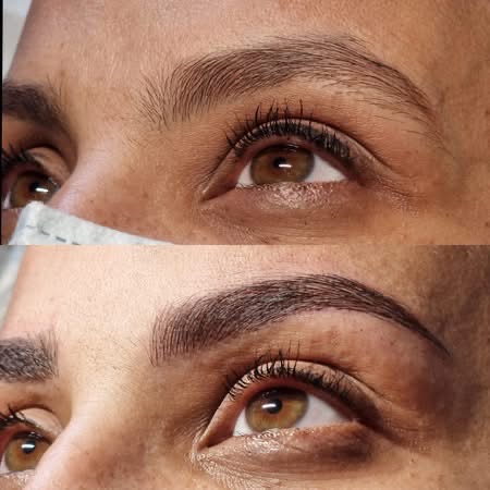 Réalisation microblading avant/après par Coralie Cils Beauty