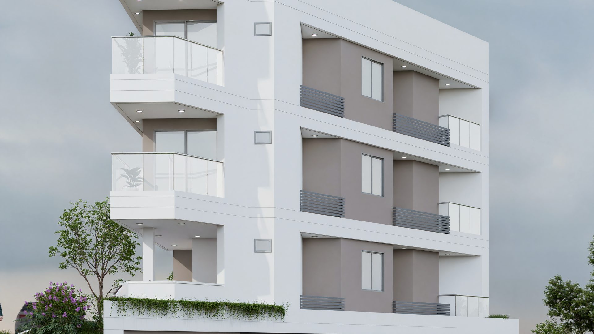 Render del edificio Loft 15, tres pisos con balcones