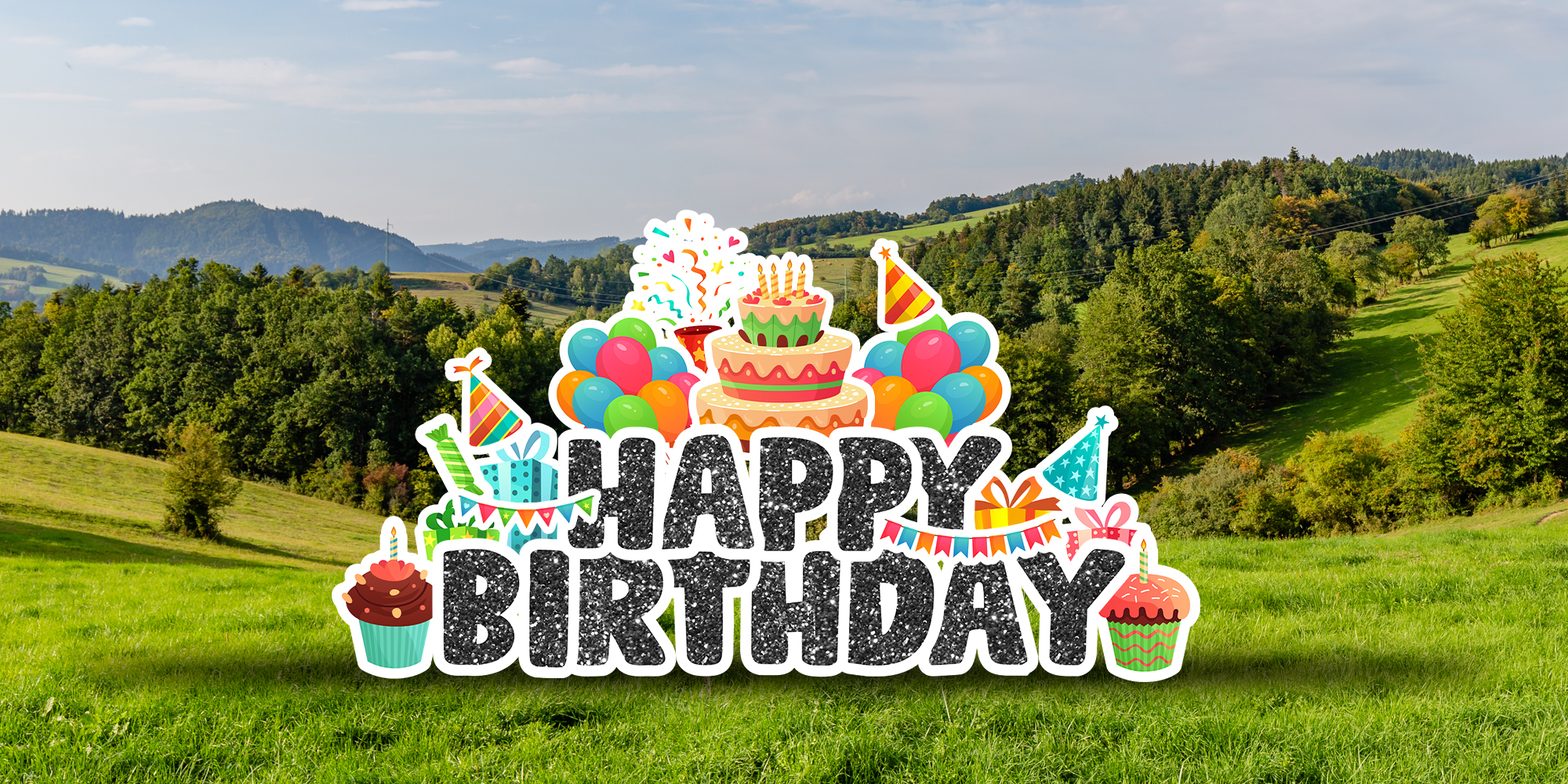 Black Birthday yard display
