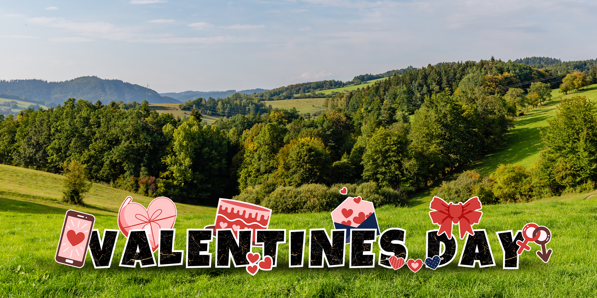Valentine's Day yard display, black theme